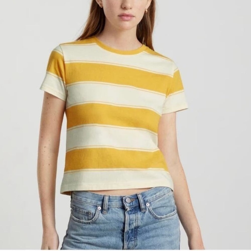 Everlane Organic Cotton Box-Cut Tee Yellow Stripe Sz. XXXL